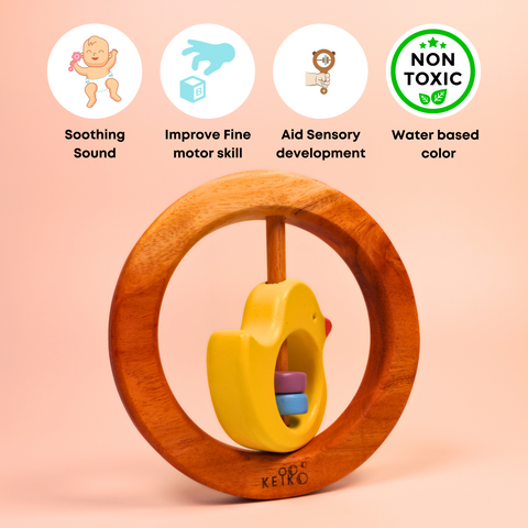 Wooden Rattle- Circle with Duck