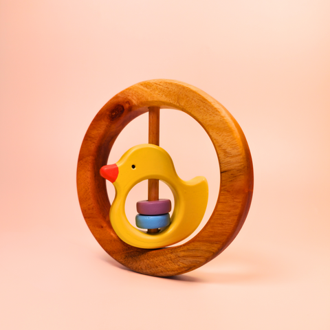 Wooden Rattle- Circle with Duck