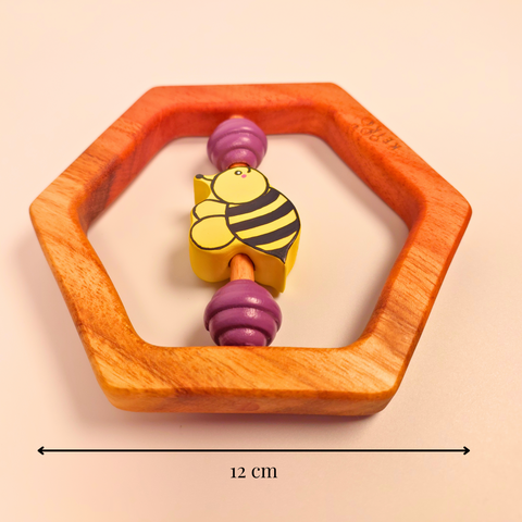 Wooden Rattle-Hexagon with Bee & Honeycomb