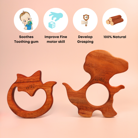 Wooden Teether-Fox & Dino